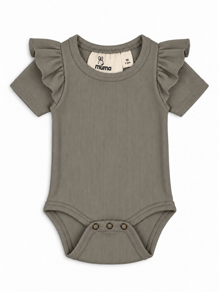 Kortærmet ribbody med skulderflæser – Beige