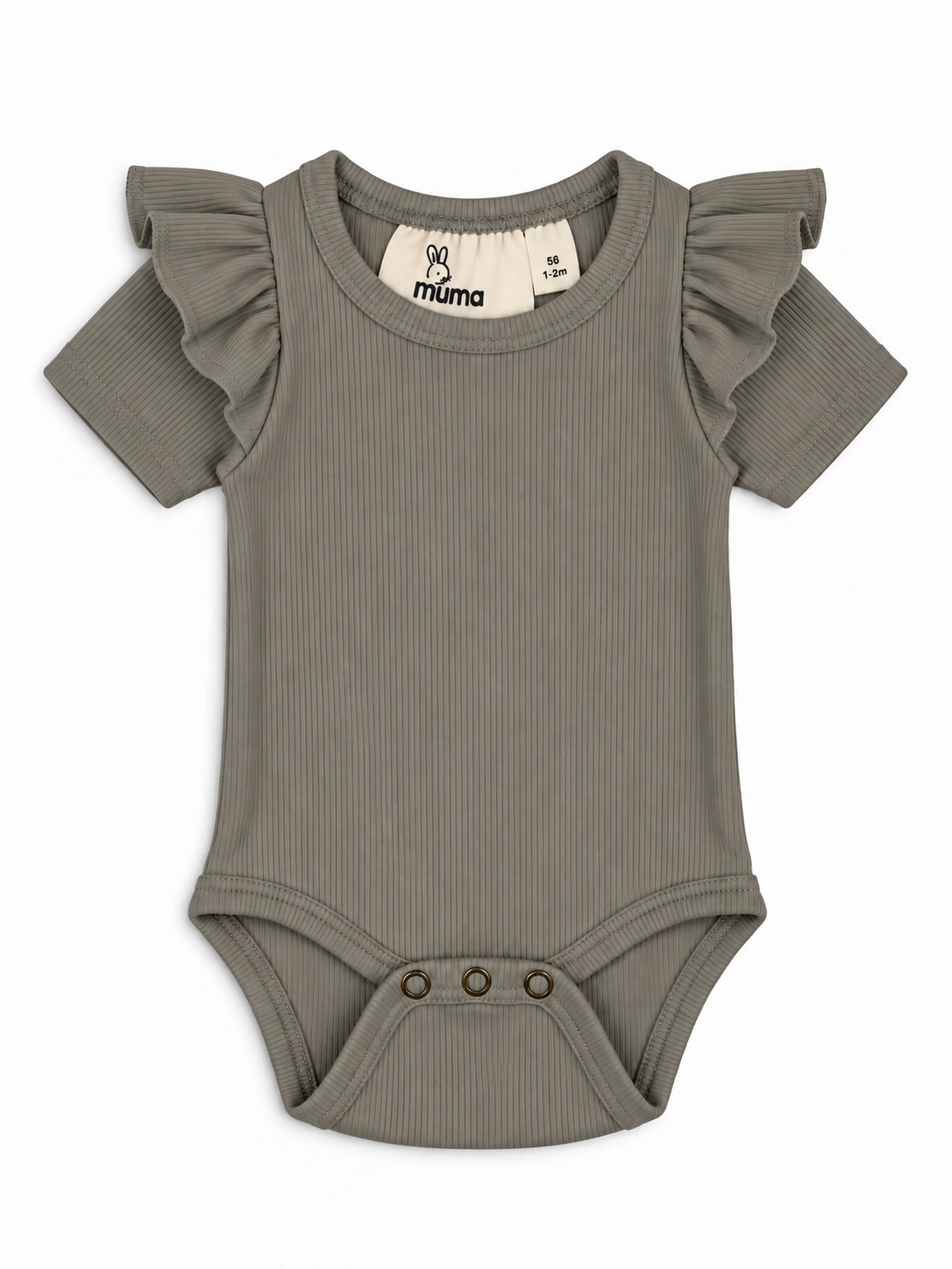 Kortærmet ribbody med skulderflæser – Beige