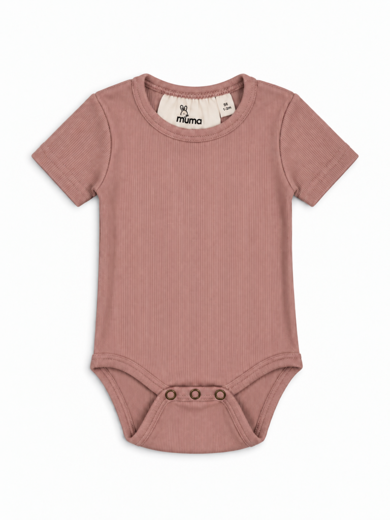 Kortærmet ribbody – Støvet rosa