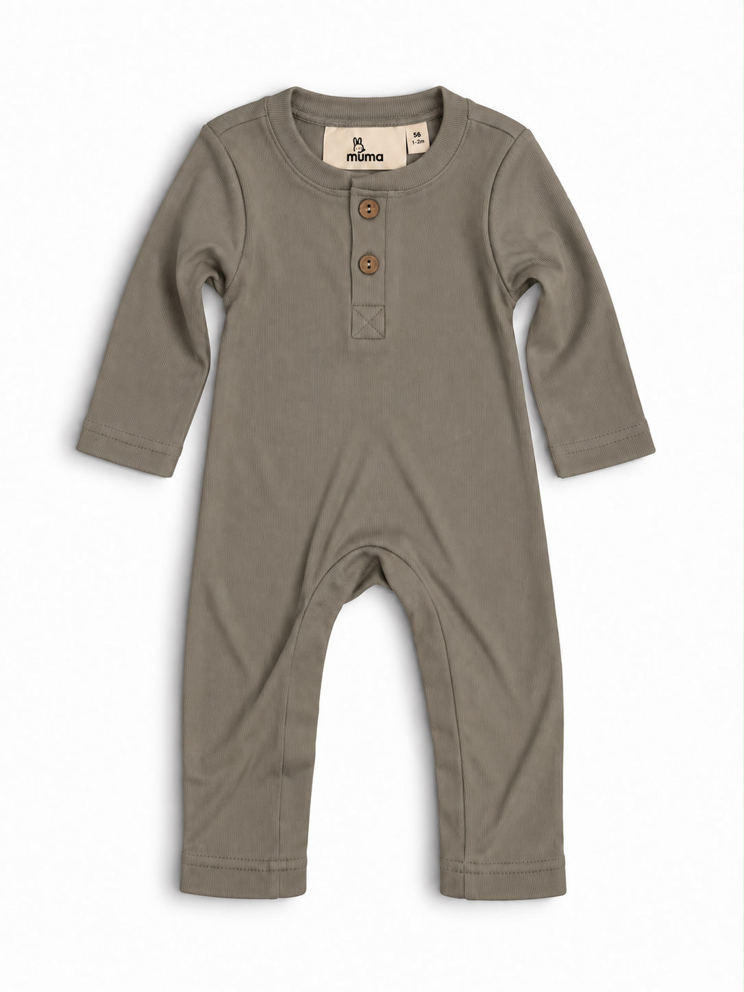 Langærmet ribheldragt med knapper – Beige