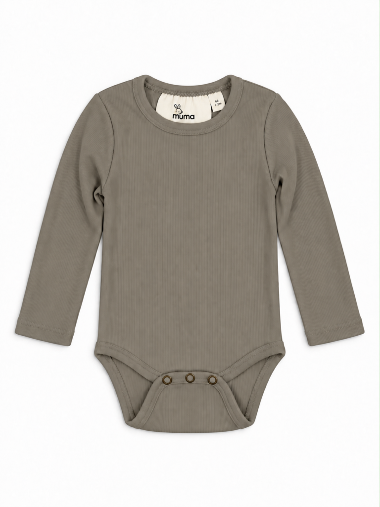 Langærmet ribbody – Beige