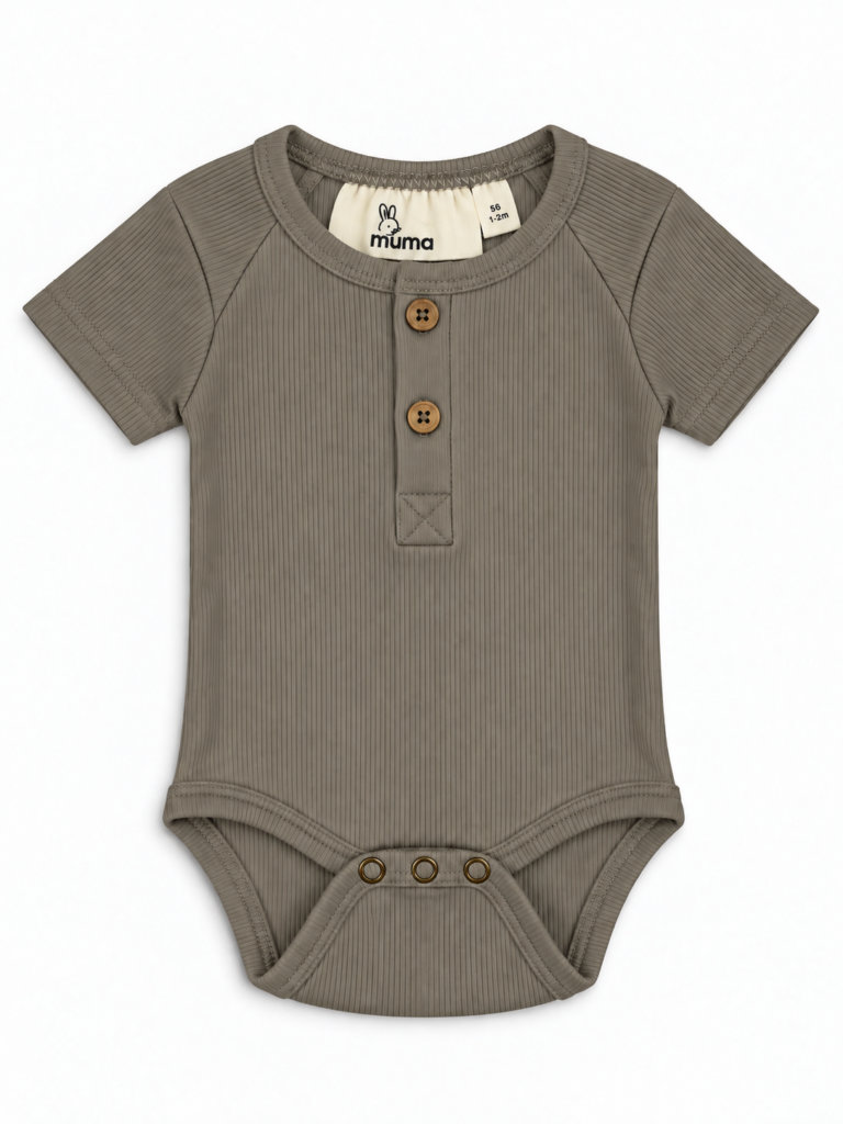 Kortærmet ribbody med knapper – Beige