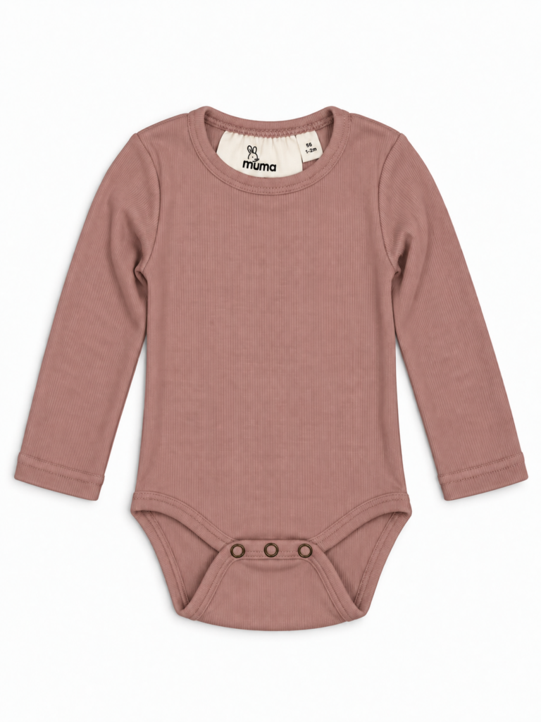 Langærmet ribbody – Støvet rosa
